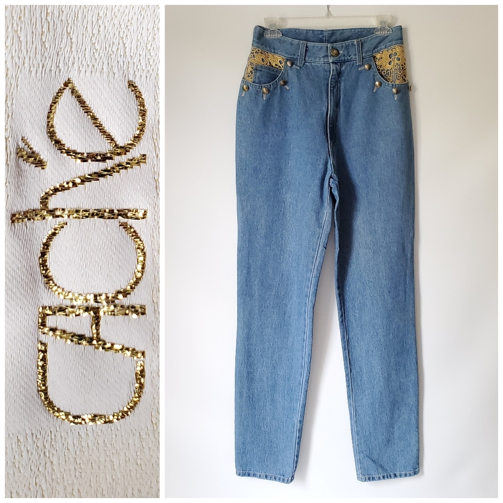 Cach'e Vintage Indian Head Gold Buttons Jeans Sz 8